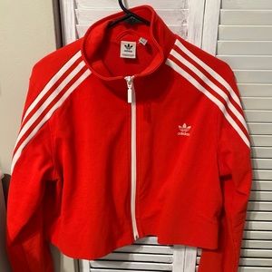 Cropped Red Adidas zip up jacket
